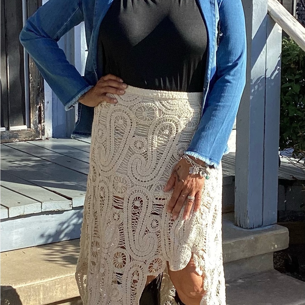ADORA Cream Asymmetrical Lace Skirt